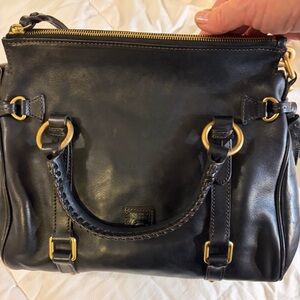 Dooney & Bourke Black Leather Shoulder Bag with Gold Accents